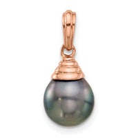 14K Rose Gold 9-10mm Teardrop Black Saltwater Tahitian Pearl Pendant-XF808