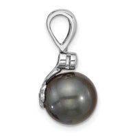 14K WG 11-12mm Round Blk Saltwater Tahitian Pearl .05ct Diamond Pendant-XF809