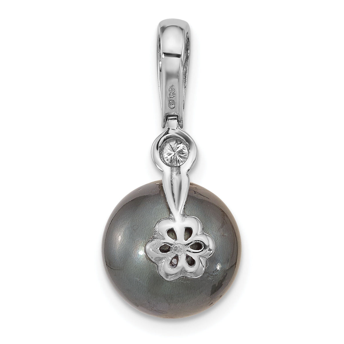 14K WG 11-12mm Round Blk Saltwater Tahitian Pearl .05ct Diamond Pendant-XF809