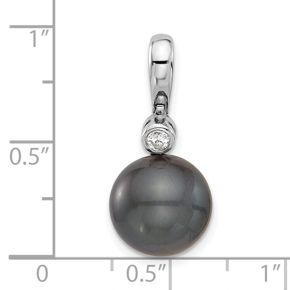 14K WG 11-12mm Round Blk Saltwater Tahitian Pearl .05ct Diamond Pendant-XF809