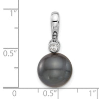 14K WG 11-12mm Round Blk Saltwater Tahitian Pearl .05ct Diamond Pendant-XF809