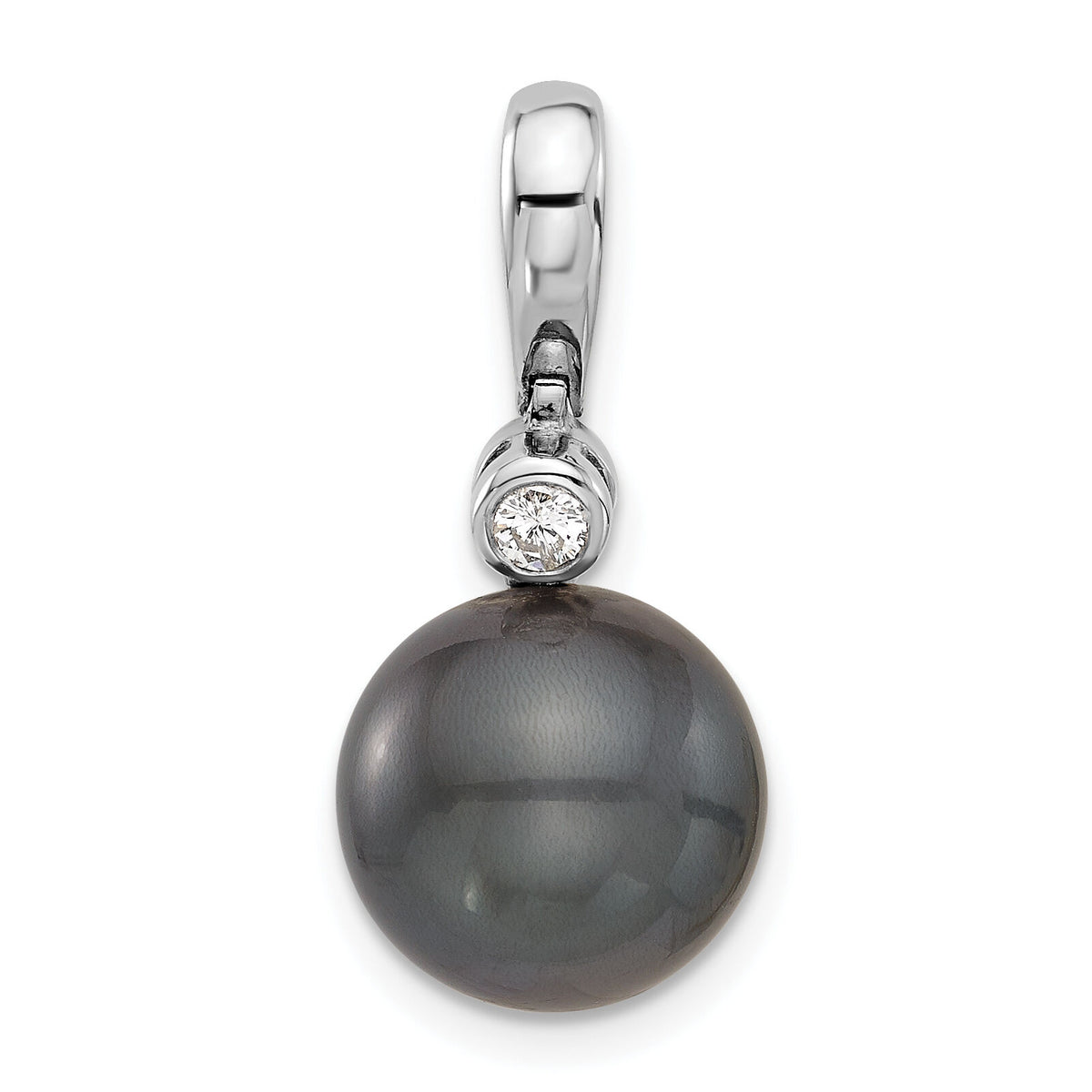 14K WG 11-12mm Round Blk Saltwater Tahitian Pearl .05ct Diamond Pendant-XF809