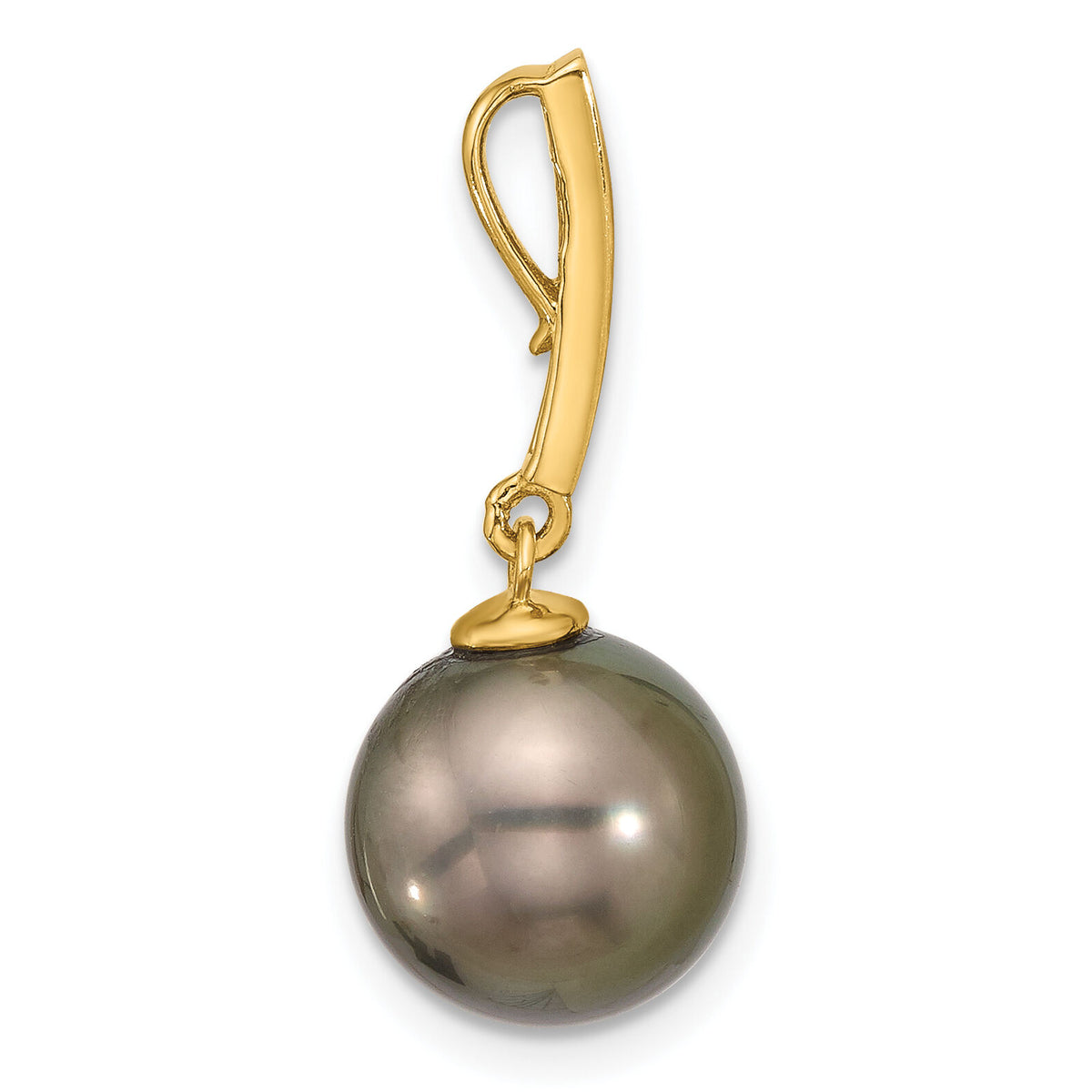 14K 10-11mm Round Blk Tahitian Pearl .07ct Diamond Dangle Chain Slide-XF812