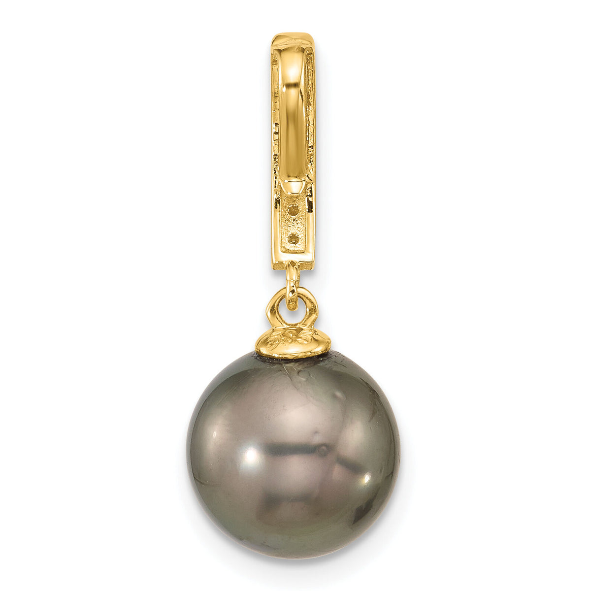 14K 10-11mm Round Blk Tahitian Pearl .07ct Diamond Dangle Chain Slide-XF812