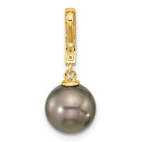 14K 10-11mm Round Blk Tahitian Pearl .07ct Diamond Dangle Chain Slide-XF812