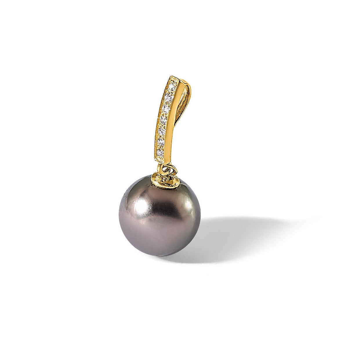 14K 10-11mm Round Blk Tahitian Pearl .07ct Diamond Dangle Chain Slide-XF812