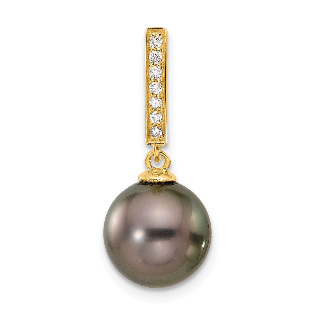 14K 10-11mm Round Blk Tahitian Pearl .07ct Diamond Dangle Chain Slide-XF812