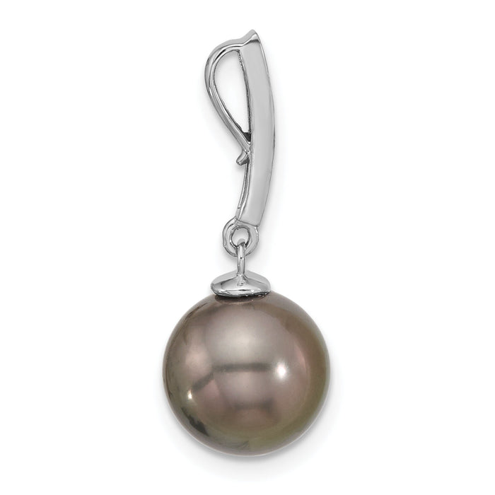 14K White Gold 10-11mm Black Tahitian Pearl .07ct Dia Dangle Chain Slide-XF813
