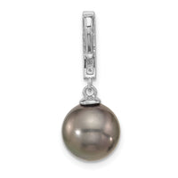14K White Gold 10-11mm Black Tahitian Pearl .07ct Dia Dangle Chain Slide-XF813