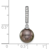 14K White Gold 10-11mm Black Tahitian Pearl .07ct Dia Dangle Chain Slide-XF813
