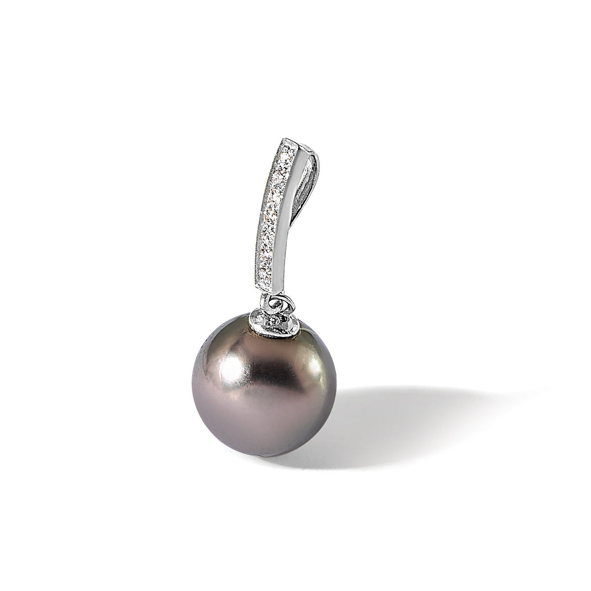 14K White Gold 10-11mm Black Tahitian Pearl .07ct Dia Dangle Chain Slide-XF813