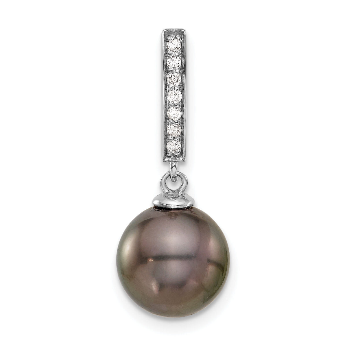 14K White Gold 10-11mm Black Tahitian Pearl .07ct Dia Dangle Chain Slide-XF813