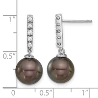 14K White Gold 9-10mm Round Black Tahitian Pearl .20ct Dia Earrings-XF813E