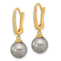 14K 8-9mm Round Black Tahitian Pearl and .07ct Diamond Dangle Earrings-XF814E