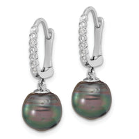 14K White Gold 9-10mm Round Black Tahitian Pearl and .07ct Dia Earrings-XF815E