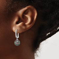 14K White Gold 9-10mm Round Black Tahitian Pearl and .07ct Dia Earrings-XF815E