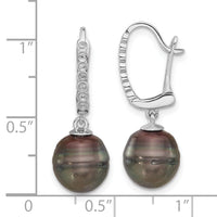 14K White Gold 9-10mm Round Black Tahitian Pearl and .07ct Dia Earrings-XF815E