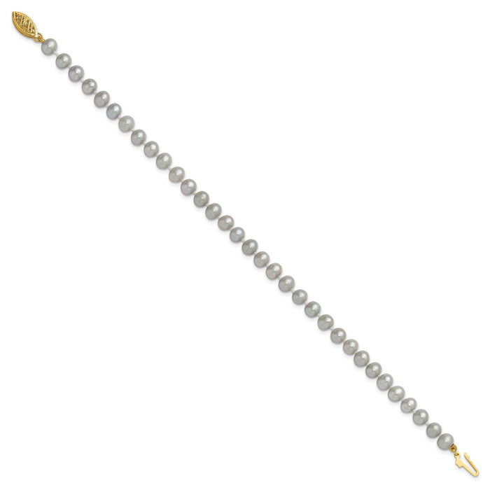 14k 5-6mm Near Round Grey Freshwater Cultured Pearl Bracelet-XF816-7.5