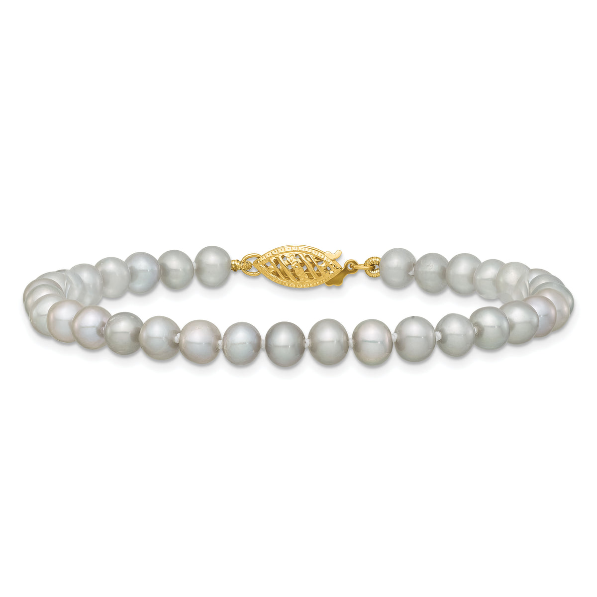 14k 5-6mm Near Round Grey Freshwater Cultured Pearl Bracelet-XF816-7.5