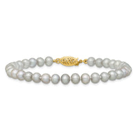 14k 5-6mm Near Round Grey Freshwater Cultured Pearl Bracelet-XF816-7.5
