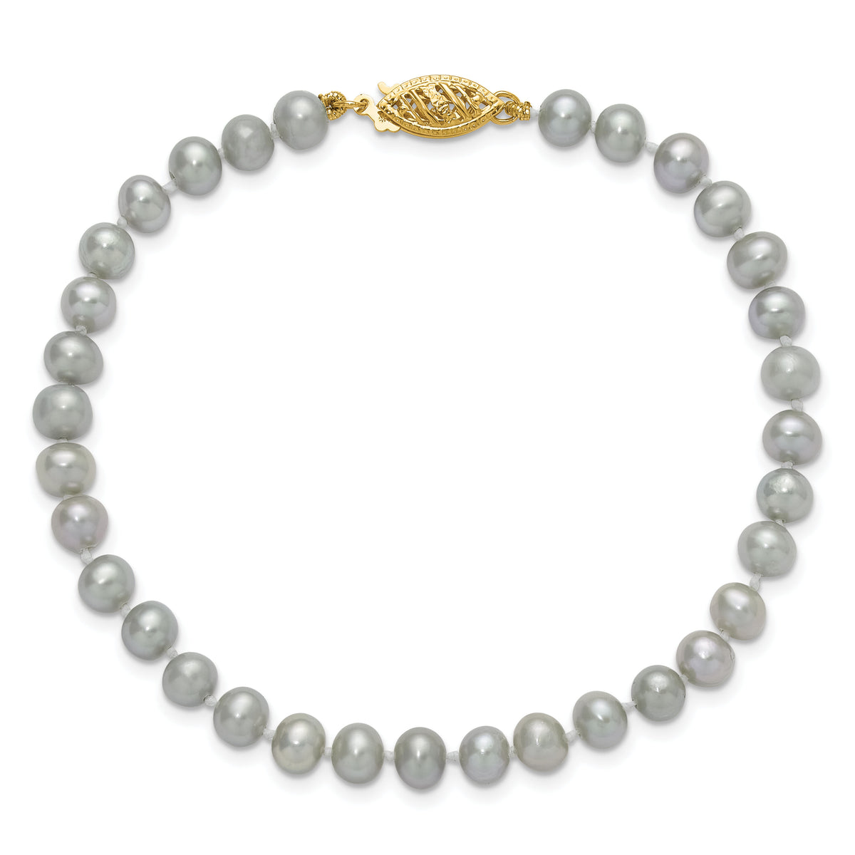 14k 5-6mm Near Round Grey Freshwater Cultured Pearl Bracelet-XF816-7.5