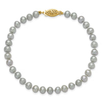 14k 5-6mm Near Round Grey Freshwater Cultured Pearl Bracelet-XF816-7.5