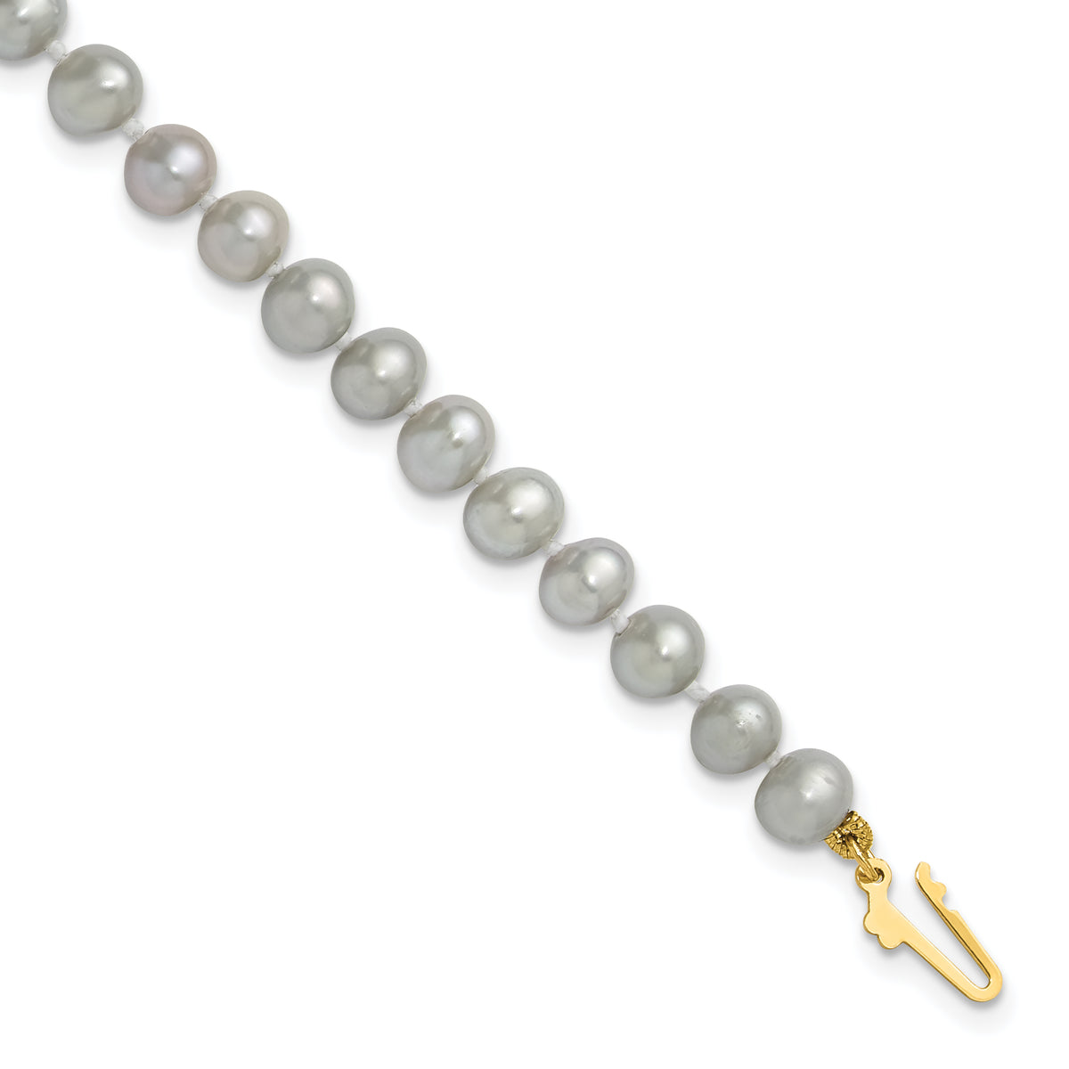 14k 5-6mm Near Round Grey Freshwater Cultured Pearl Bracelet-XF816-7.5