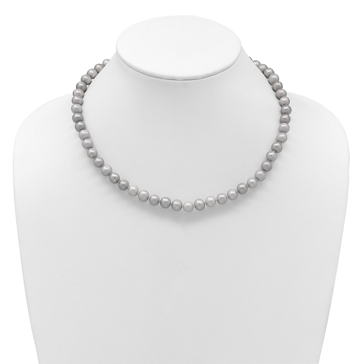 14K 7-8mm Near Round Grey FWC Pearl 16in Necklace-XF818-16