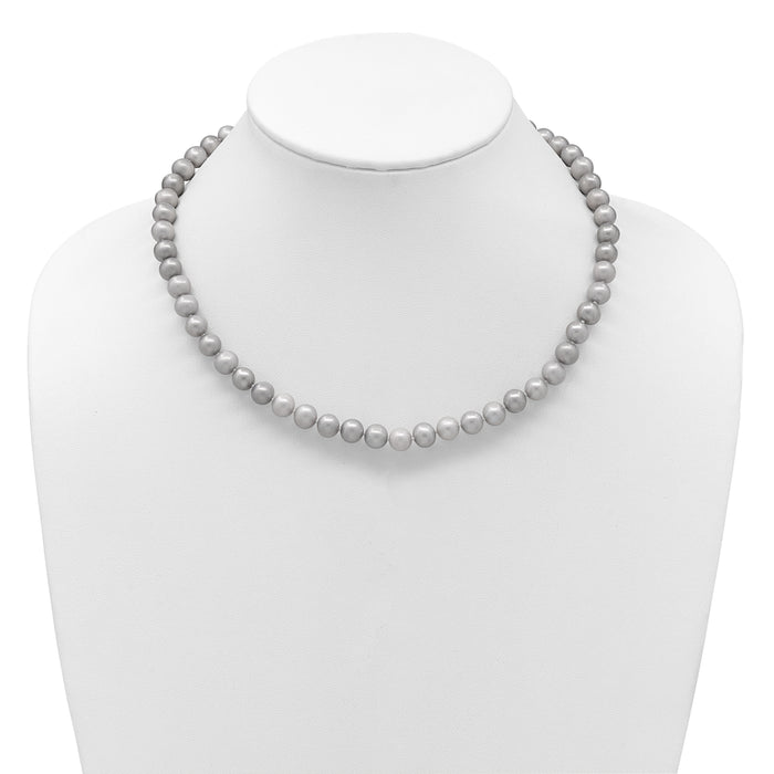14K 7-8mm Near Round Grey FWC Pearl 16in Necklace-XF818-16