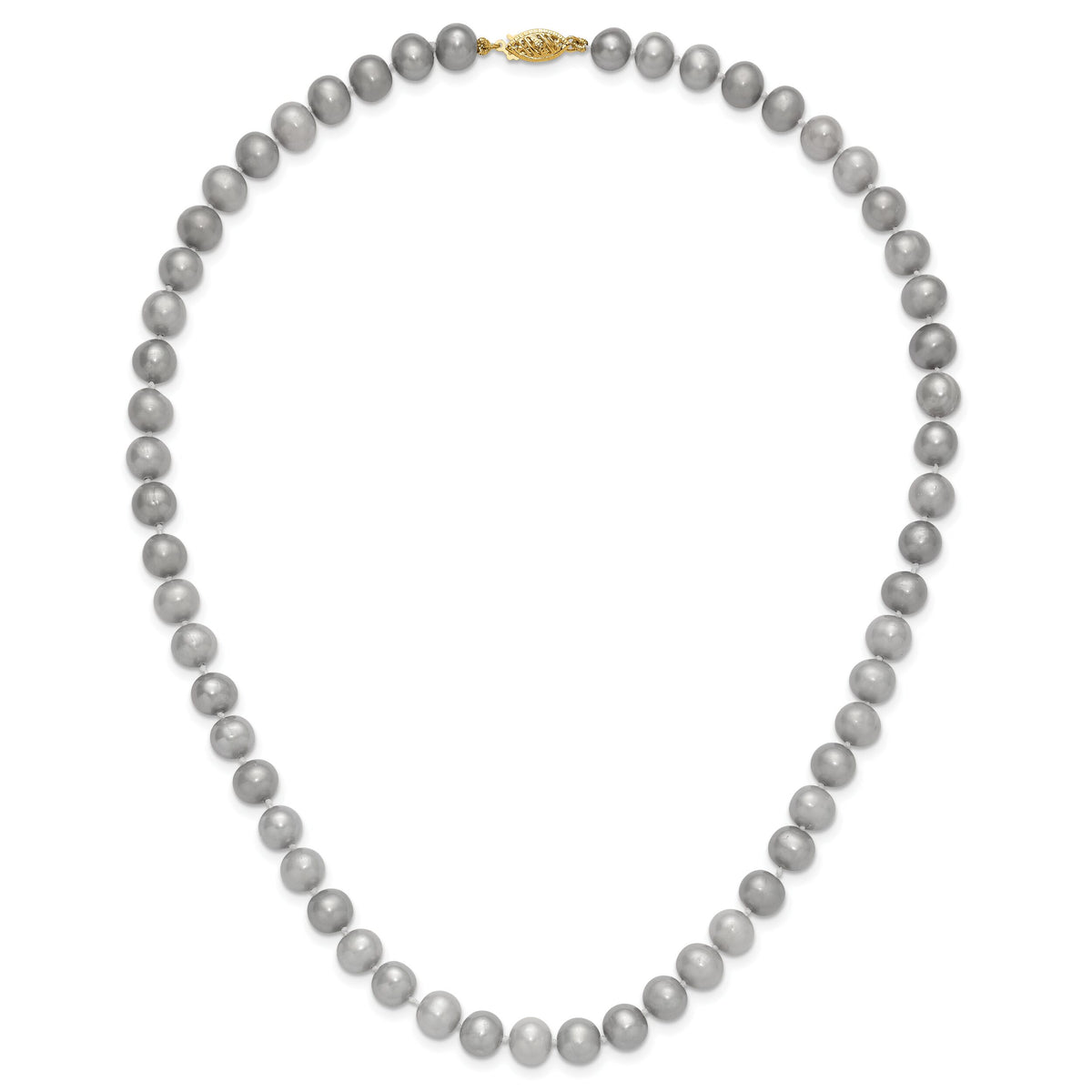 14K 7-8mm Near Round Grey FWC Pearl 16in Necklace-XF818-16