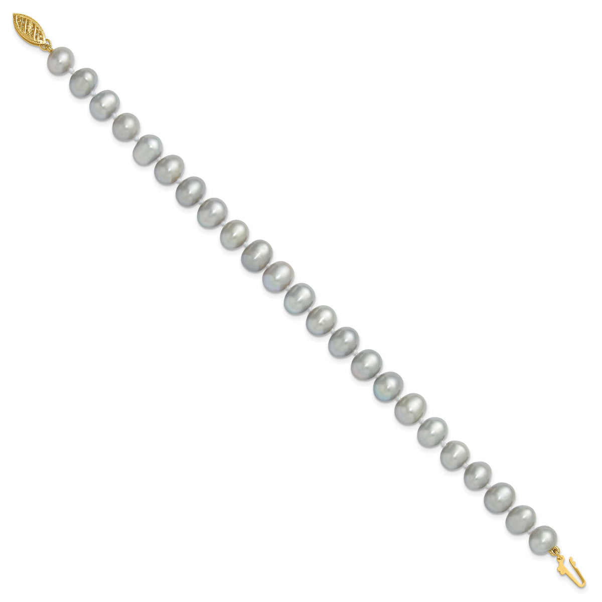 14k 7-8mm Near Round Grey Freshwater Cultured Pearl Bracelet-XF818-7.5