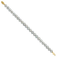 14k 7-8mm Near Round Grey Freshwater Cultured Pearl Bracelet-XF818-7.5