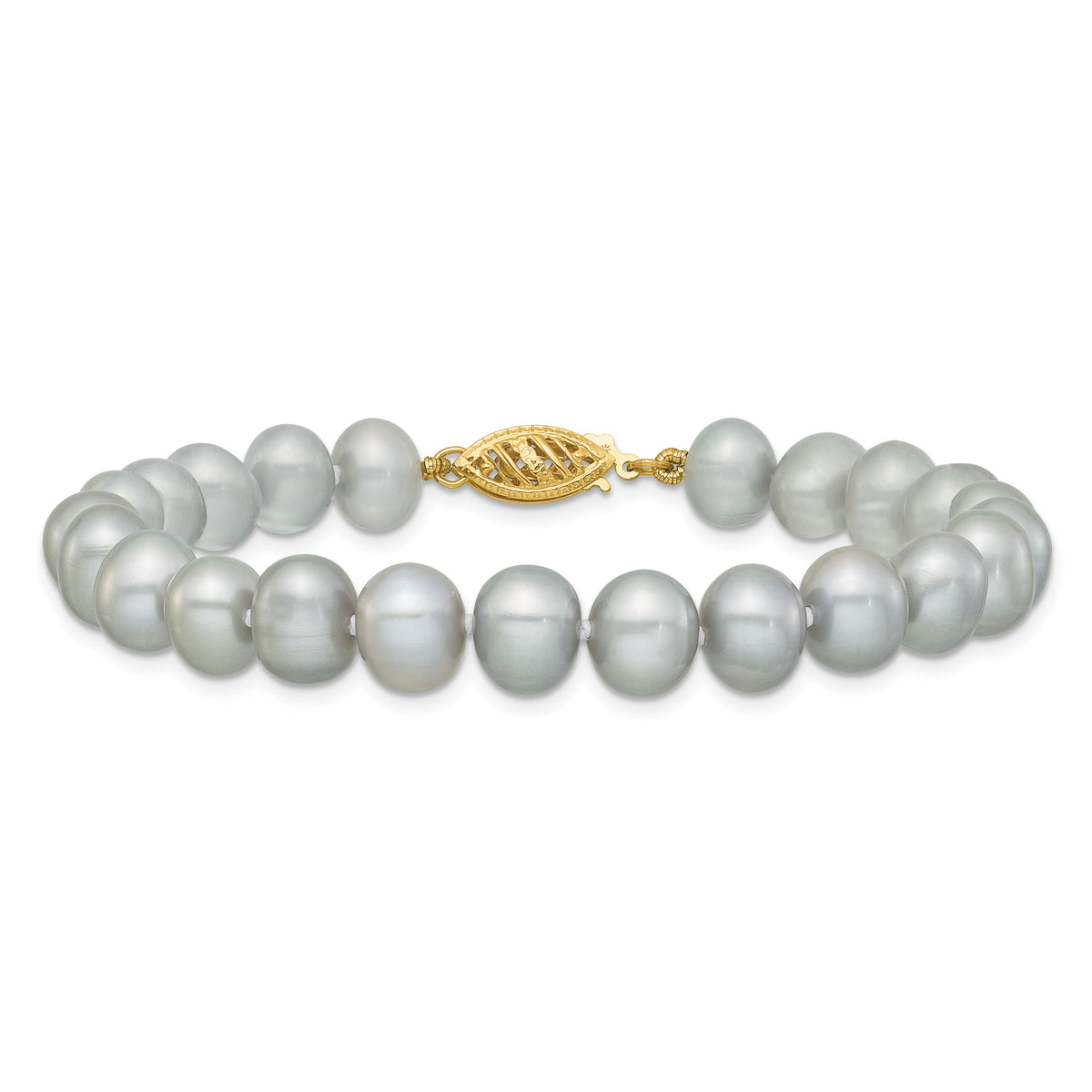 14k 7-8mm Near Round Grey Freshwater Cultured Pearl Bracelet-XF818-7.5