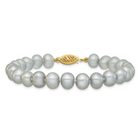 14k 7-8mm Near Round Grey Freshwater Cultured Pearl Bracelet-XF818-7.5
