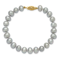 14k 7-8mm Near Round Grey Freshwater Cultured Pearl Bracelet-XF818-7.5