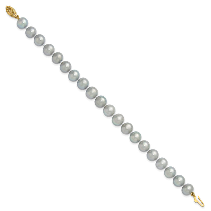 14K 8-9mm Near Round Grey Freshwater Cultured Pearl Bracelet-XF819-7.5