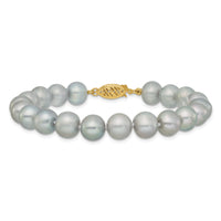 14K 8-9mm Near Round Grey Freshwater Cultured Pearl Bracelet-XF819-7.5
