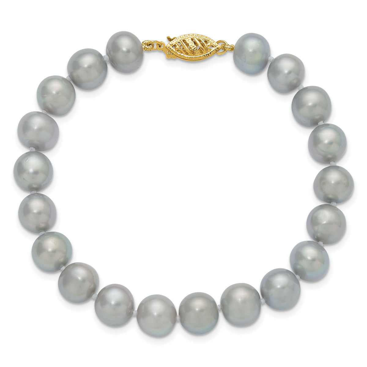 14K 8-9mm Near Round Grey Freshwater Cultured Pearl Bracelet-XF819-7.5