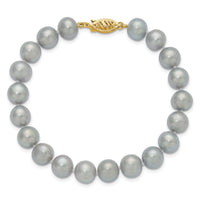 14K 8-9mm Near Round Grey Freshwater Cultured Pearl Bracelet-XF819-7.5