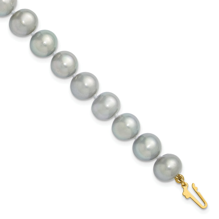14K 8-9mm Near Round Grey Freshwater Cultured Pearl Bracelet-XF819-7.5