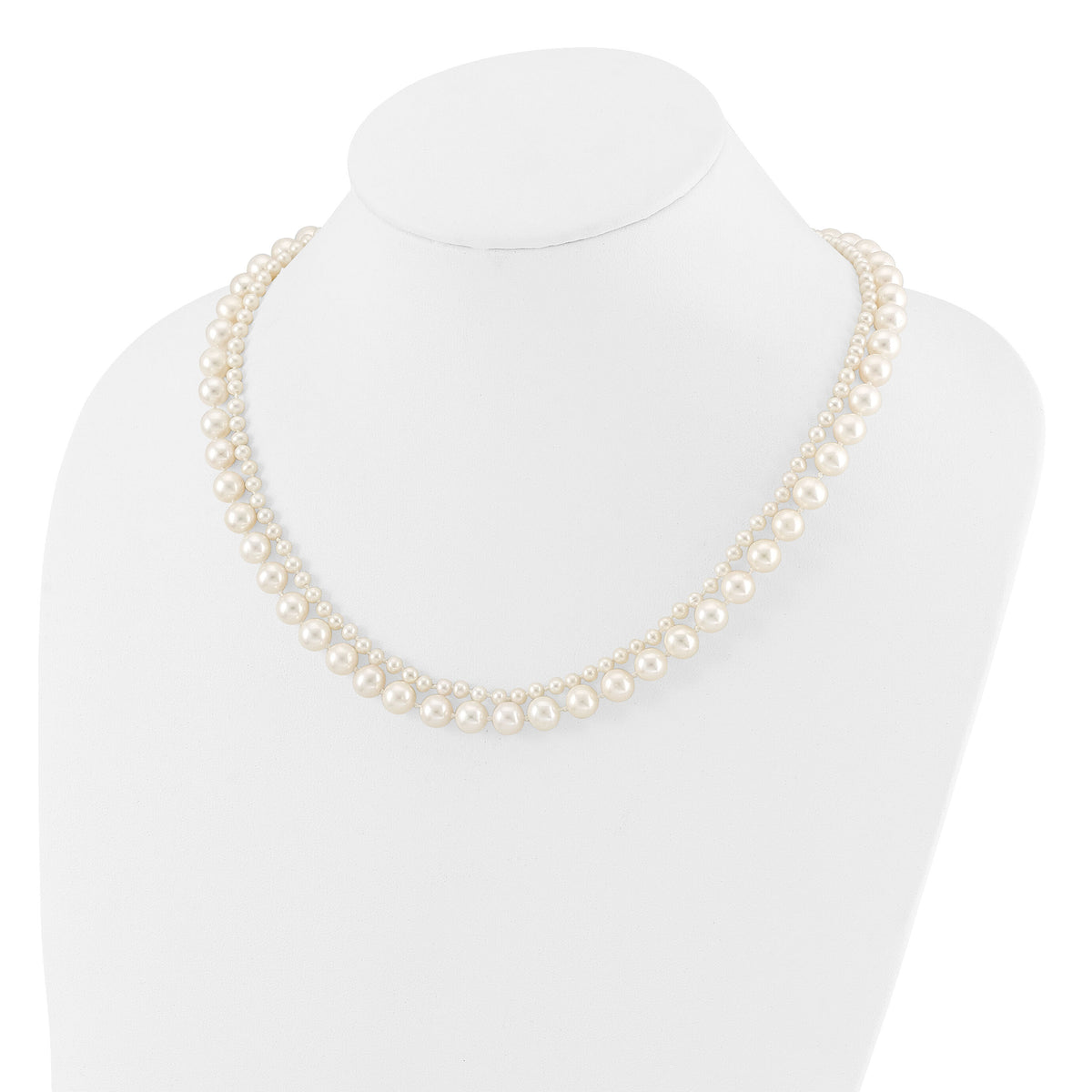 14K 3-4mm and 7-8mm White FWC Pearl 18in 2-Strand Necklace-XF820-18