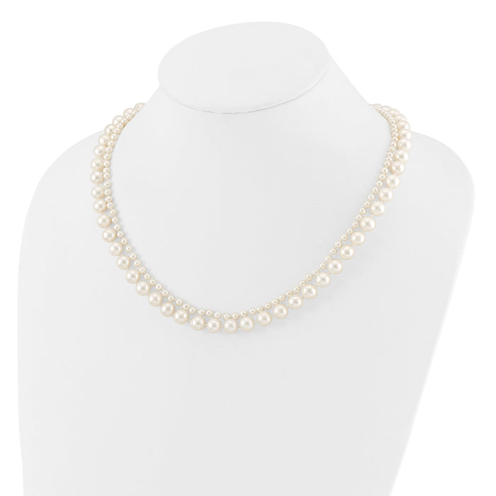 14K 3-4mm and 7-8mm White FWC Pearl 18in 2-Strand Necklace-XF820-18