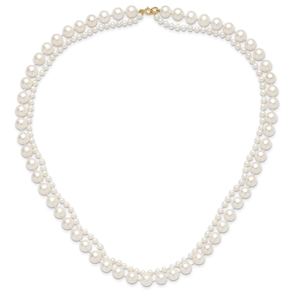 14K 3-4mm and 7-8mm White FWC Pearl 18in 2-Strand Necklace-XF820-18
