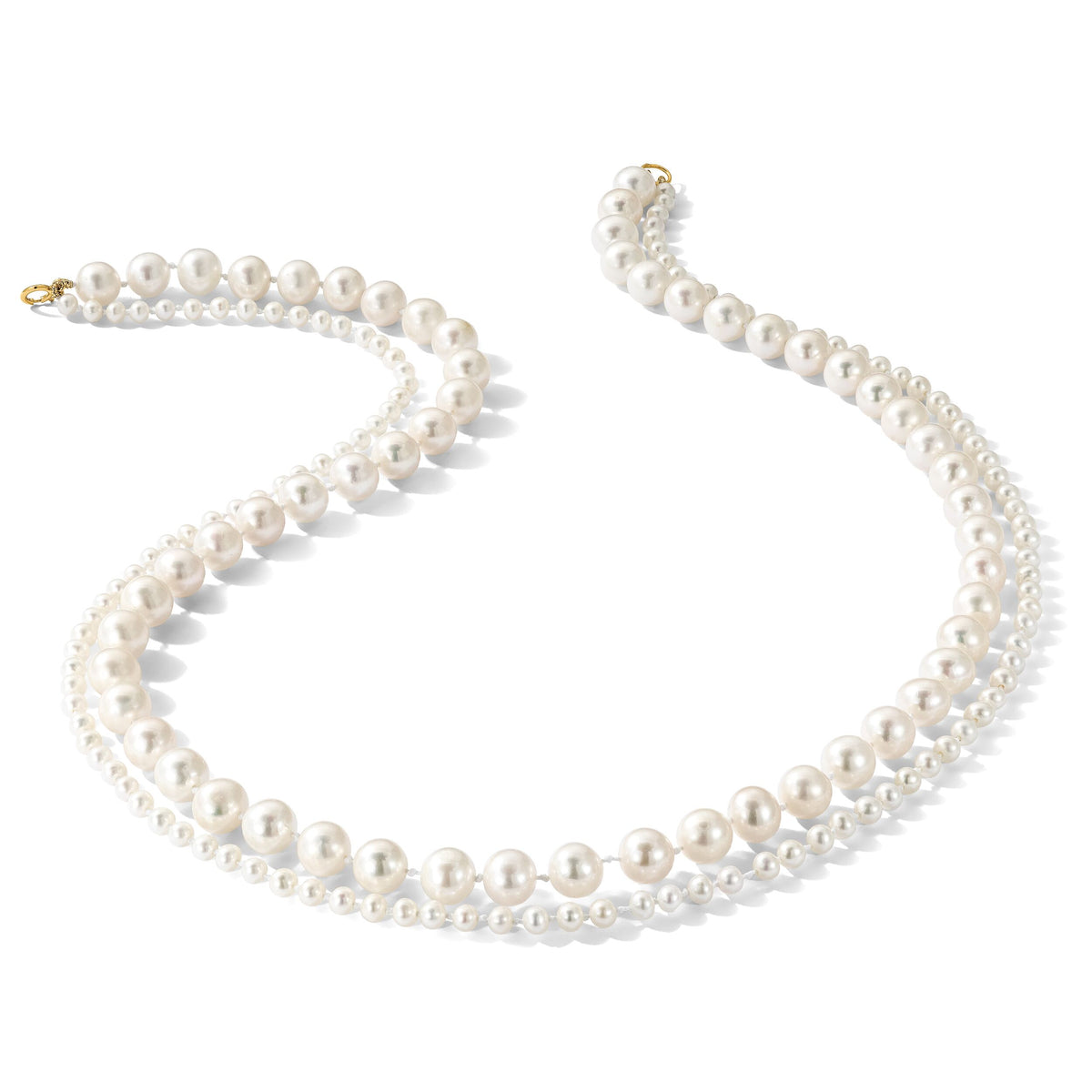 14K 3-4mm and 7-8mm White FWC Pearl 18in 2-Strand Necklace-XF820-18