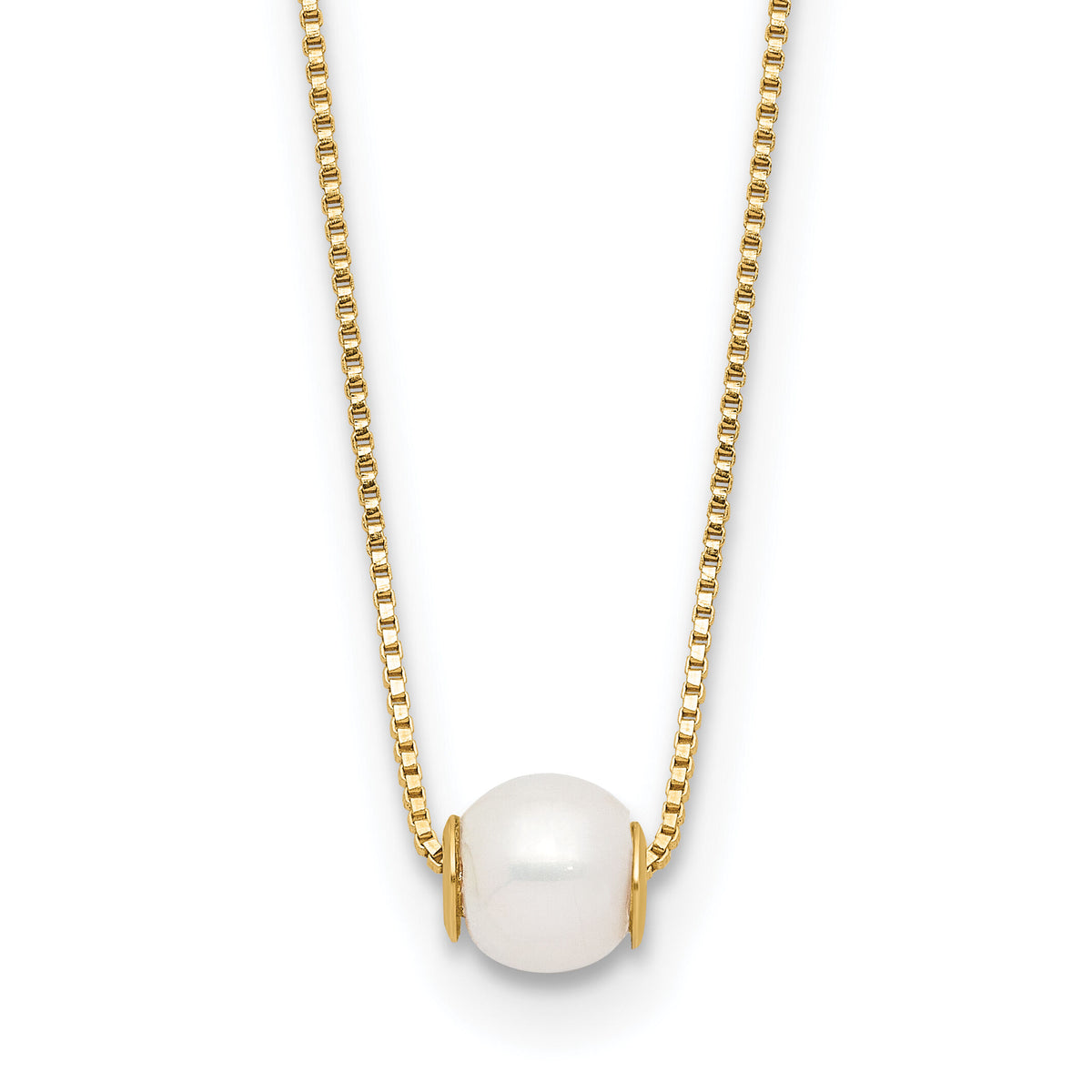 14K 4-5mm Round White Freshwater Cultured Pearl 18in Necklace-XF821-18