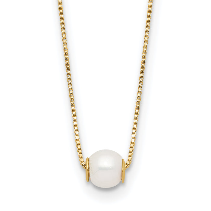 14K 4-5mm Round White Freshwater Cultured Pearl 18in Necklace-XF821-18