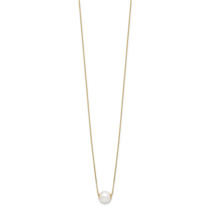 14K 7-8mm Round White Freshwater Cultured Pearl 18in Necklace-XF822-18