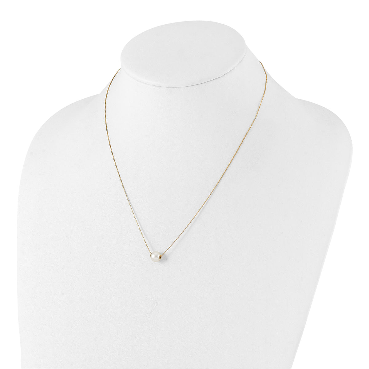 14K 7-8mm Round White Freshwater Cultured Pearl 18in Necklace-XF822-18