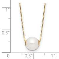 14K 7-8mm Round White Freshwater Cultured Pearl 18in Necklace-XF822-18