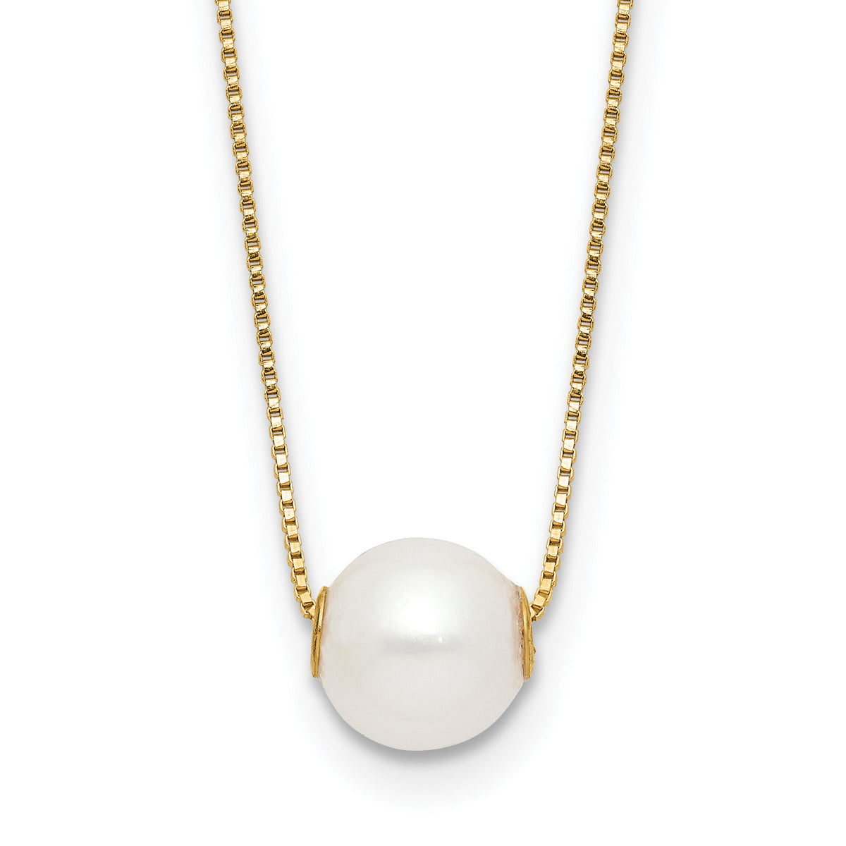14K 7-8mm Round White Freshwater Cultured Pearl 18in Necklace-XF822-18